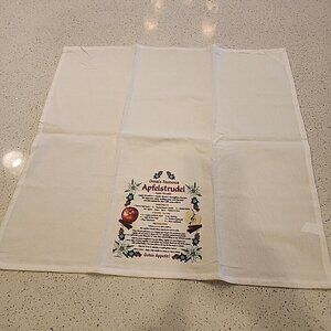 Omas Famous Apfelstrudel Cotton Tea Towel Vintage Kitchen 23x23" Apple Strudel